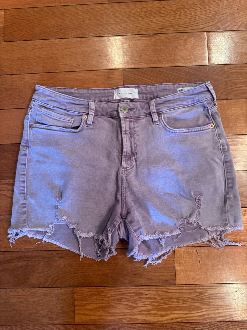 Dear John Gigi Distressed Lavender Denim Shorts Size 31 EUC Raw Hem - Picture 2 of 6
